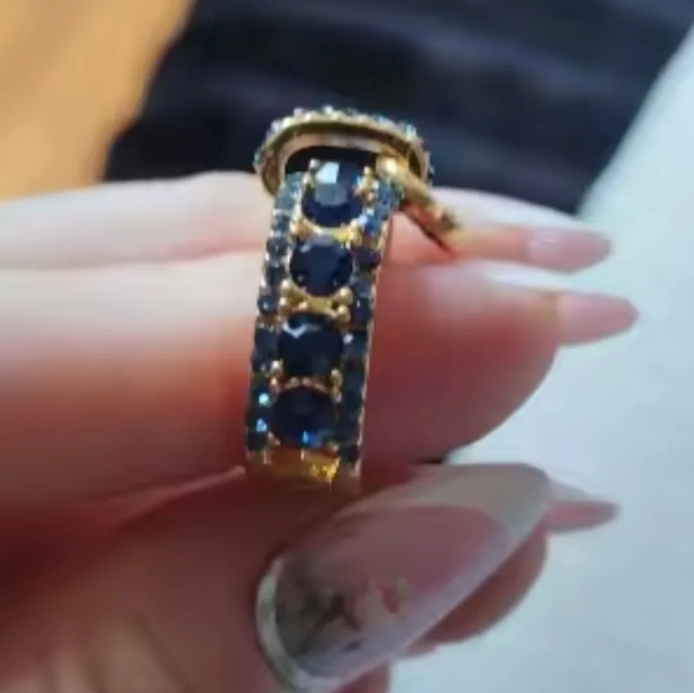Elegant Golden and Blue Gemstone Ring Sz 8